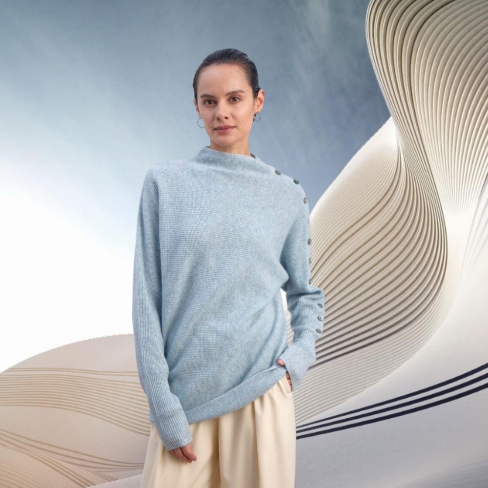Silk Maison Slouchy Knitted Cashmere Blend Pullover in Lake Green (Aqua Blue) S